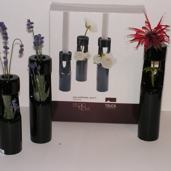 Mikasa Truck Bloom Set of 3 Vases Black Ceramic - Picture 5 of 16